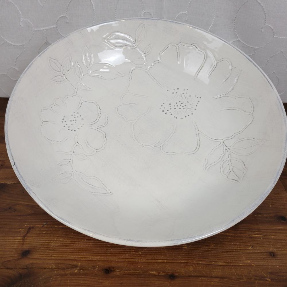 CMG Dinner Bowl 3" White Round Floral-Embossed Contemporary Ceramic Home Kitchen
